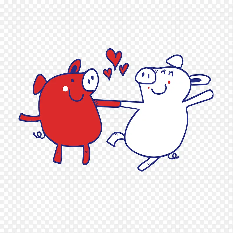红白小猪卡通爱情动物免抠素材