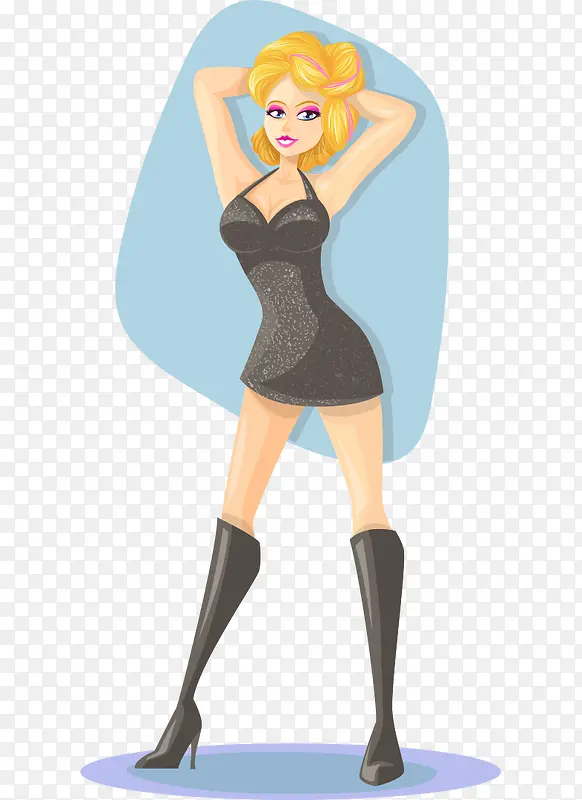 卡通手绘金发性感短裙女孩
