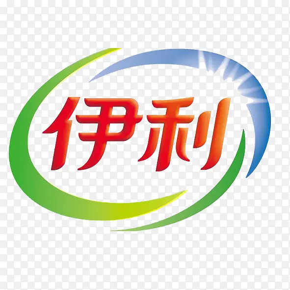 椭圆状明亮红色字体伊利牛奶品牌