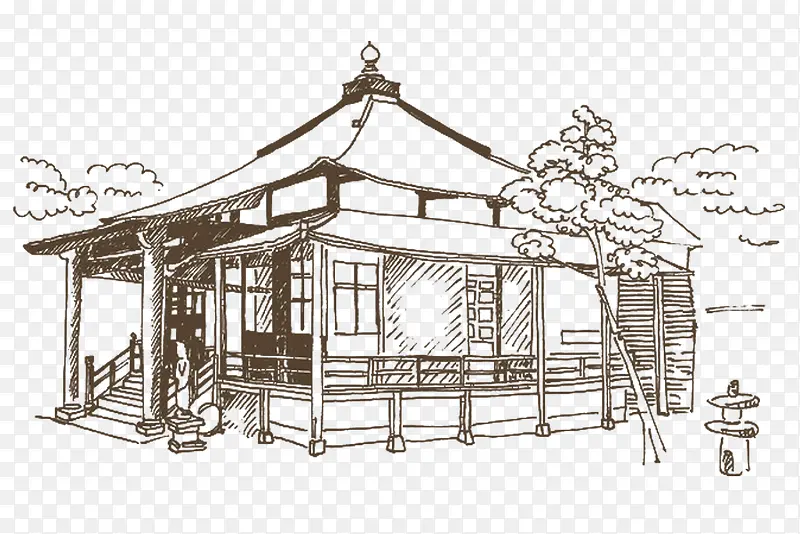 素描手绘木房东京建筑
