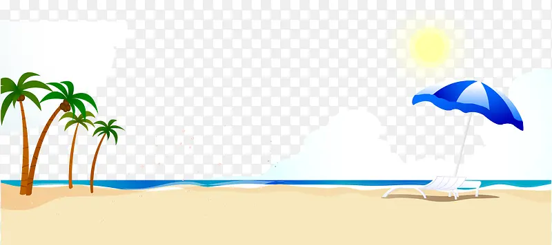卡通沙滩椰树遮阳伞躺椅太阳