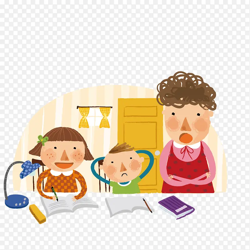 卡通写作业的儿童画人物设计