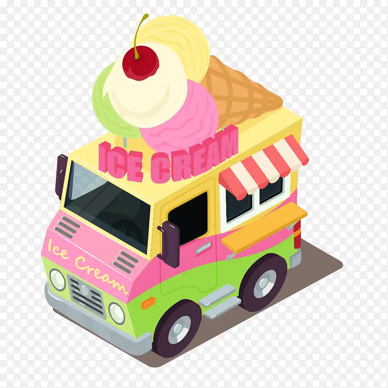 彩色小汽车上的冰淇淋