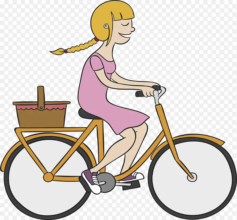 手绘骑自行车的女孩