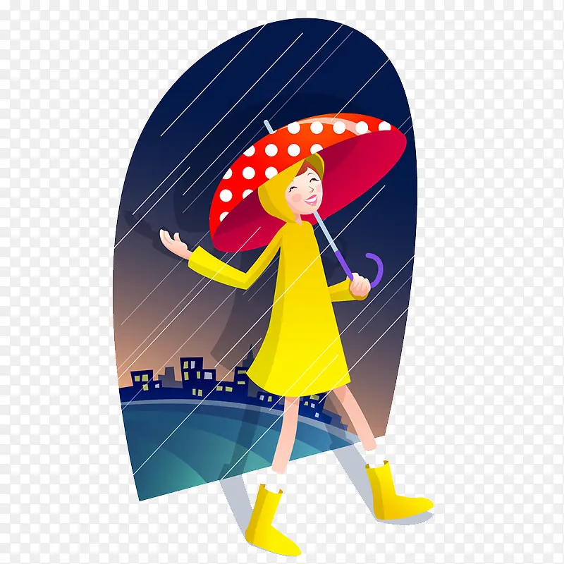 雨中的少女插画
