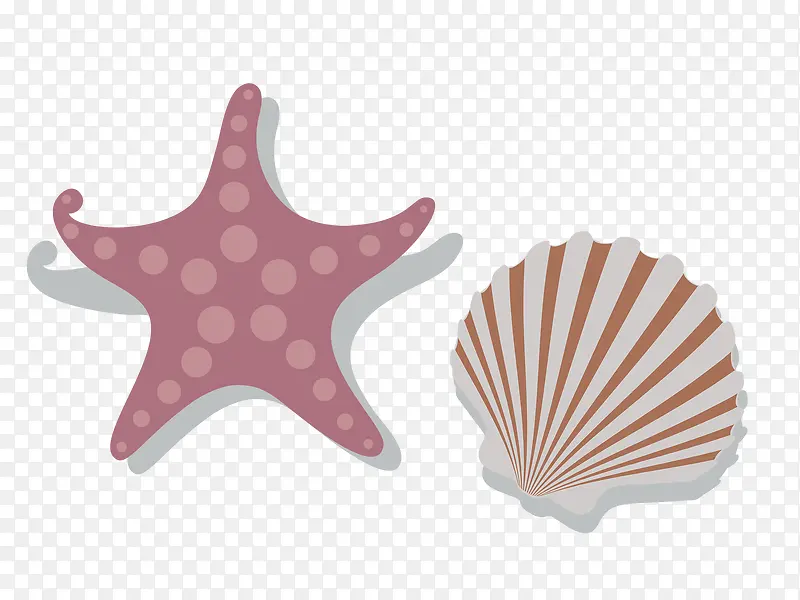 红色简约海星贝壳装饰图案