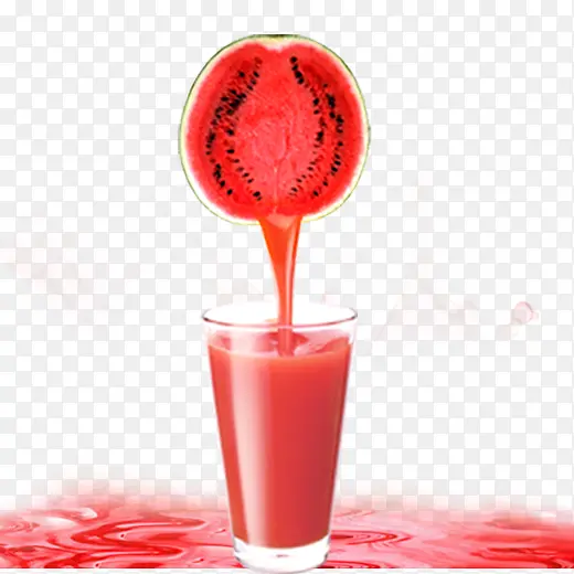 红色圆弧西瓜汁元素