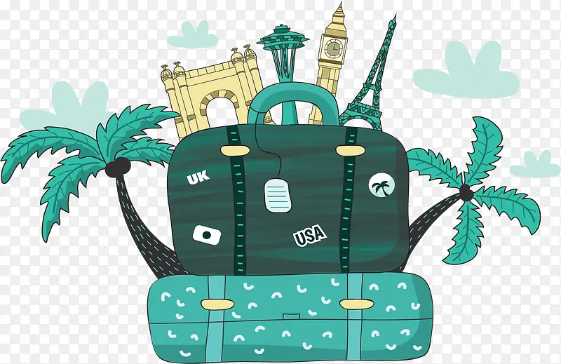 绿色卡通旅游行李箱