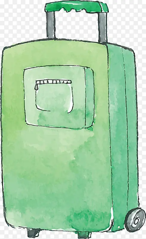 绿色手绘手提行李箱
