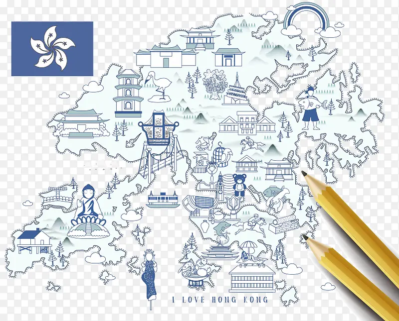 手绘香港旅行微信地形图