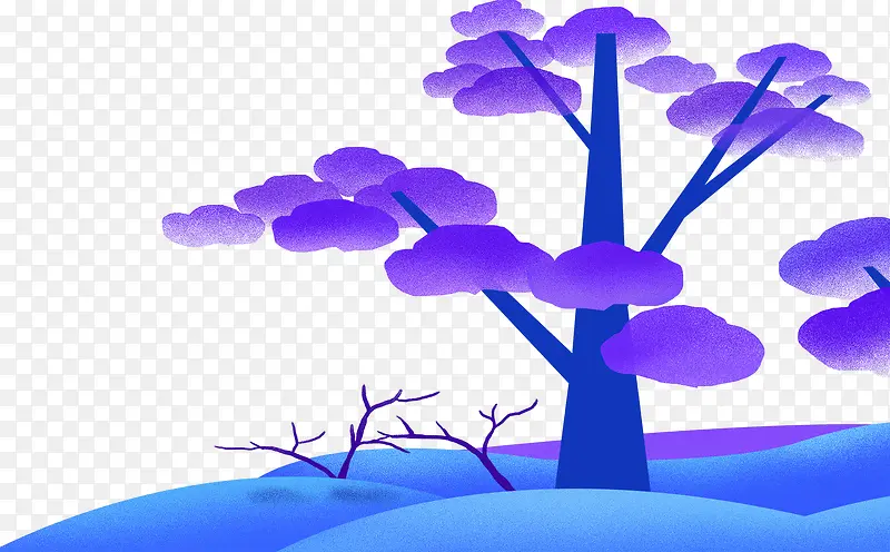 卡通手绘创意紫色渐变树木