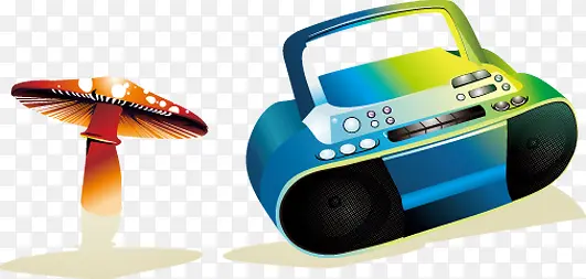 彩色收音机和橙色蘑菇
