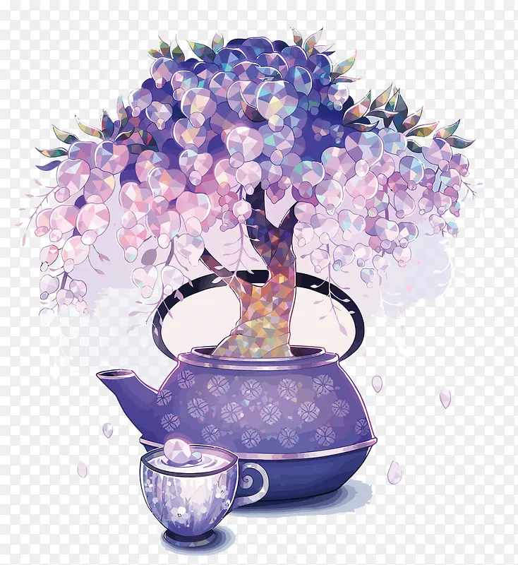 矢量紫色茶壶树木