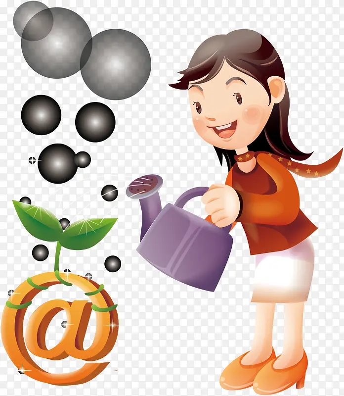 卡通美女浇水矢量图