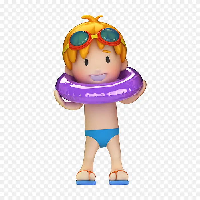戴着紫色游泳圈的男孩