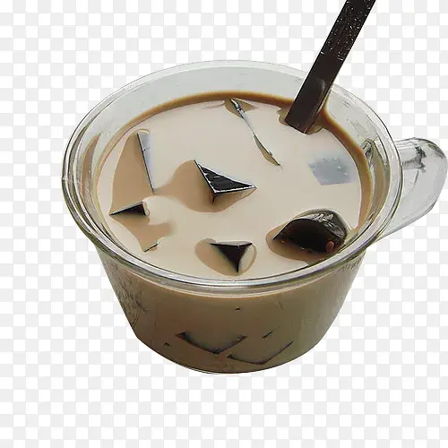 咖啡杯装仙草奶茶