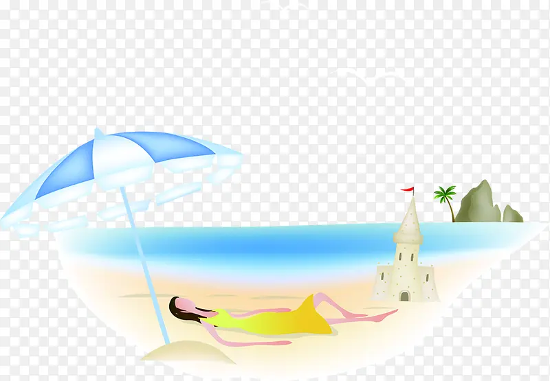 高清创意彩绘风格沙滩度假大海