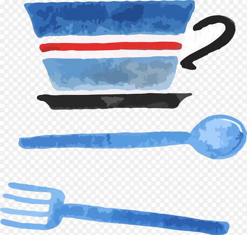 蓝色清新水彩餐具