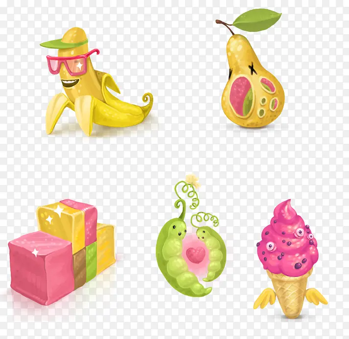 卡通可爱的水果香蕉梨冰淇淋