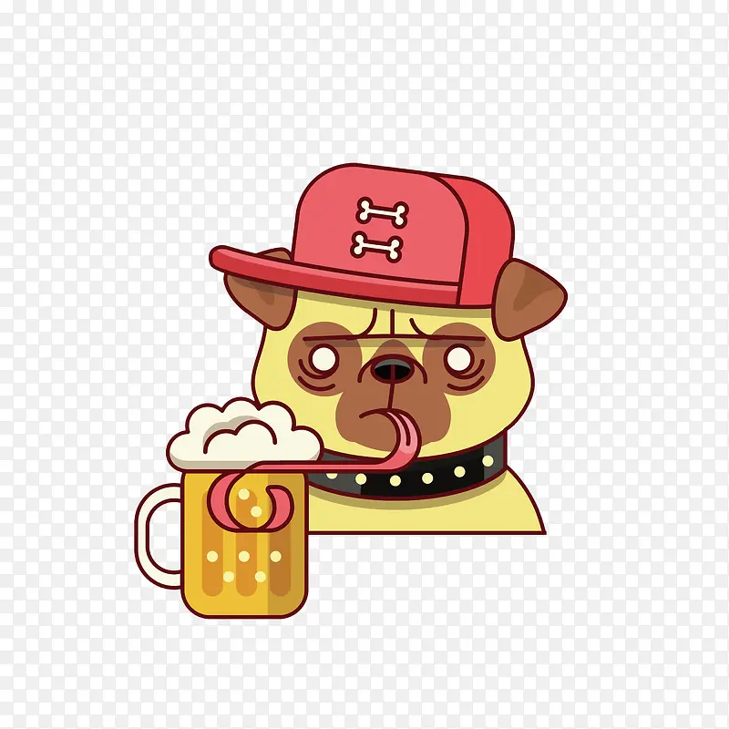 卡通喝啤酒的狗素材