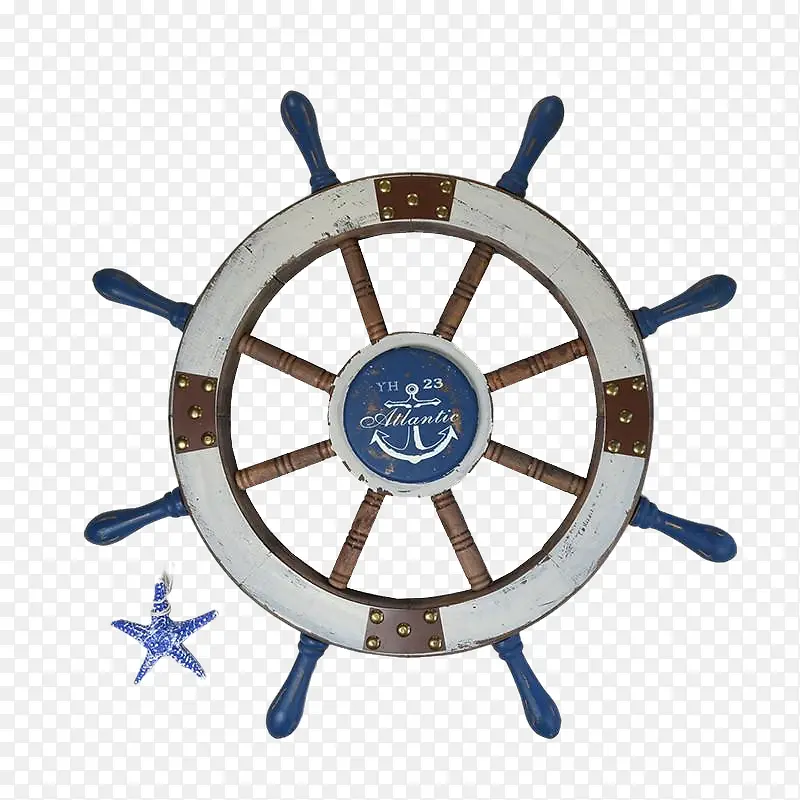 手绘海军风轮船方向盘