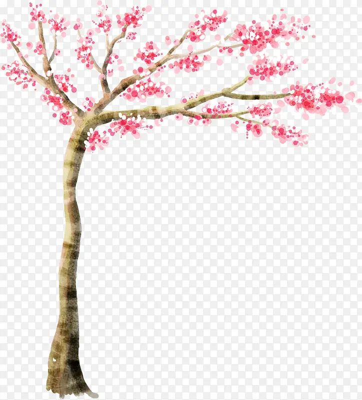 水彩粉色漫画大树