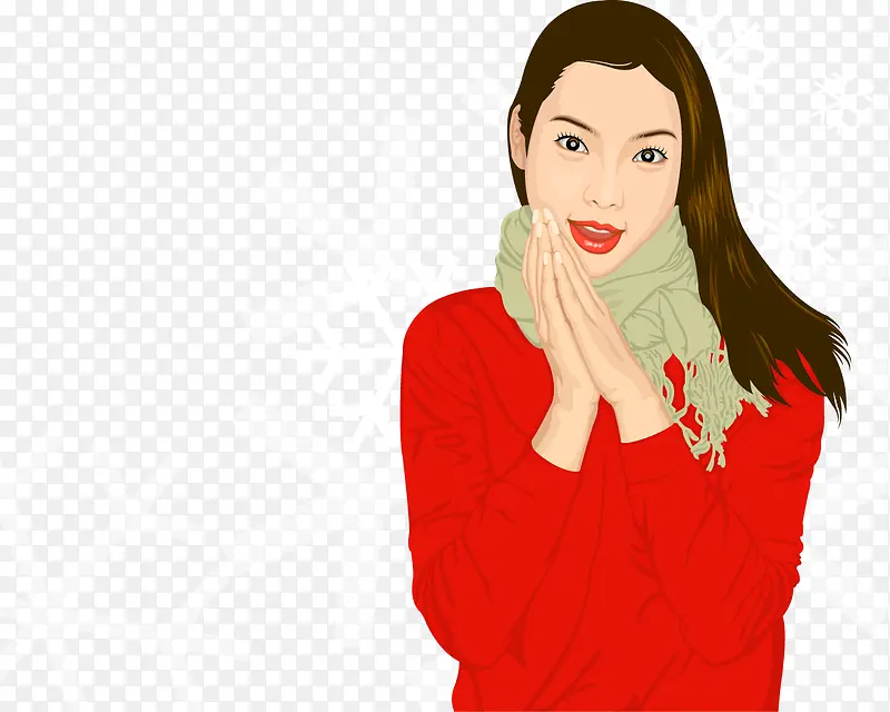 冬装红衣美女矢量插画