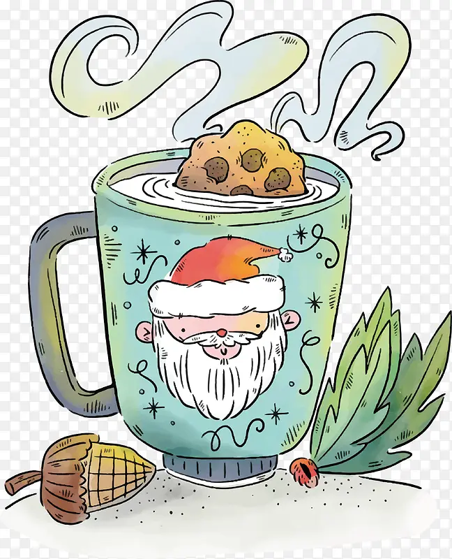 手绘水彩圣诞节咖啡杯
