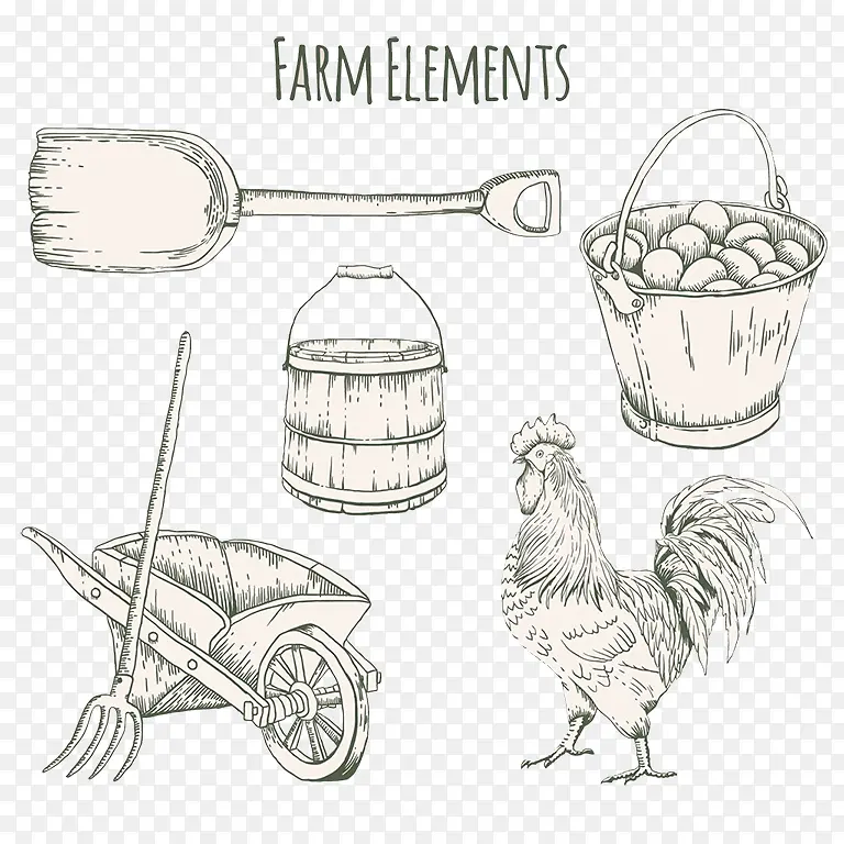 手工绘制的农场和公鸡