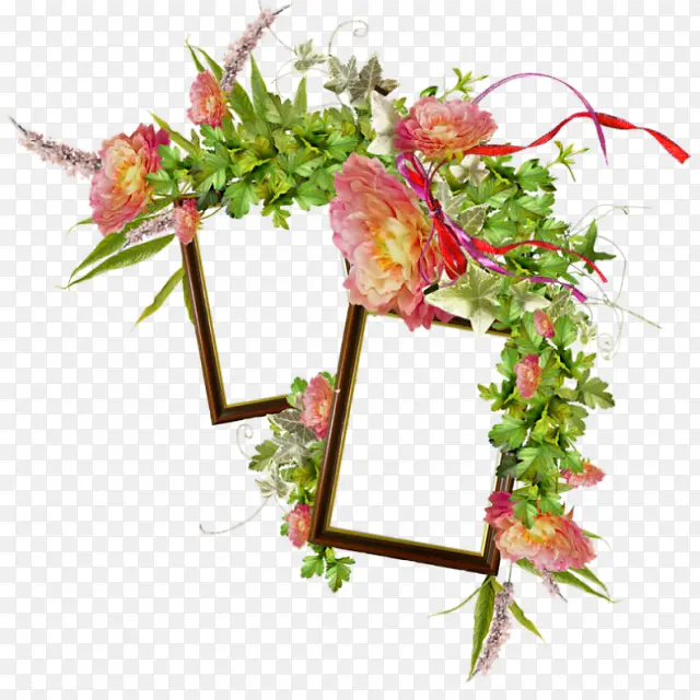 牡丹花镜框绿色花边