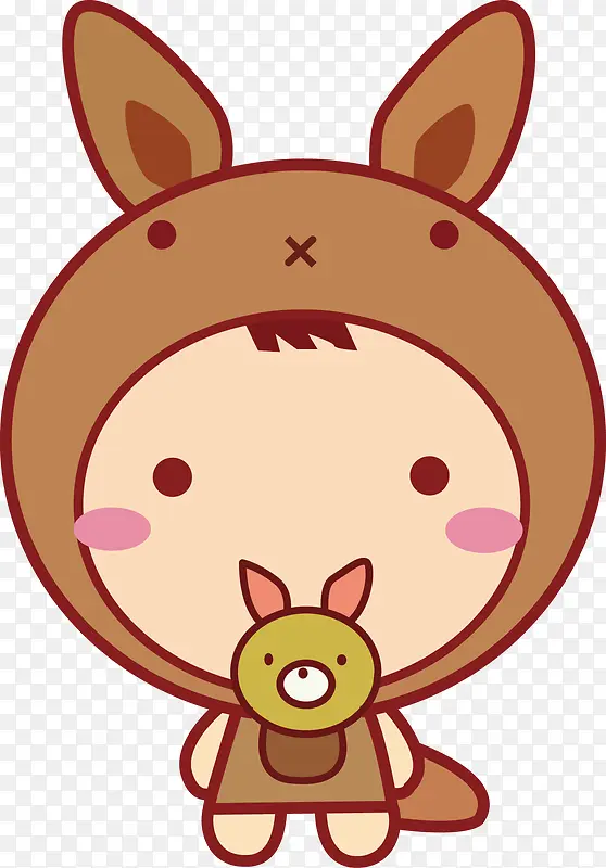 棕色小兔子男孩卡通q版