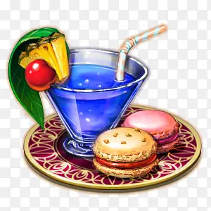 蓝色饮品马卡龙手绘下午茶