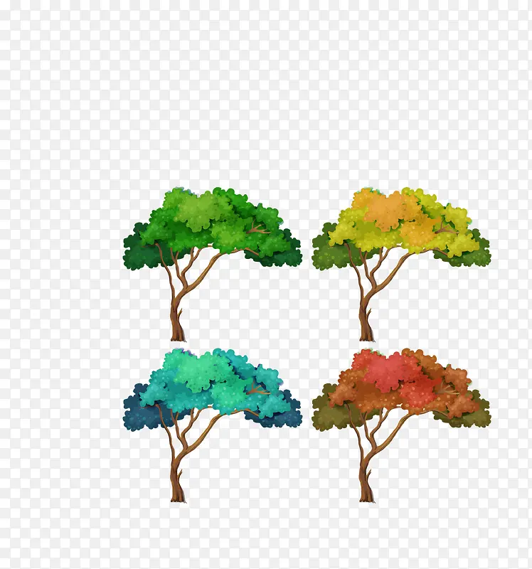 矢量彩色森林树木七彩树冠