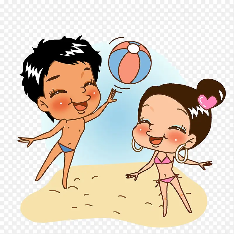 卡通情侣沙滩排球