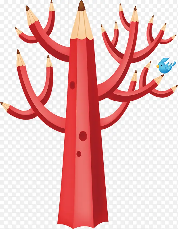 创意手绘扁平红色的铅笔树造型