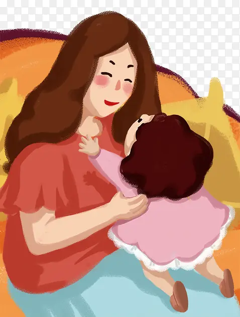 母亲节可爱插画妈妈与孩子亲子插