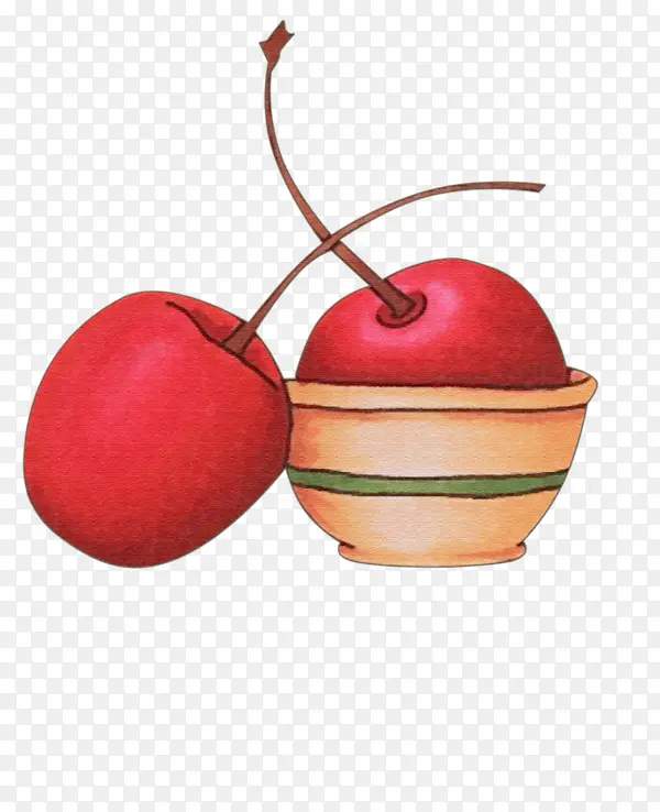 手绘碗中红苹果
