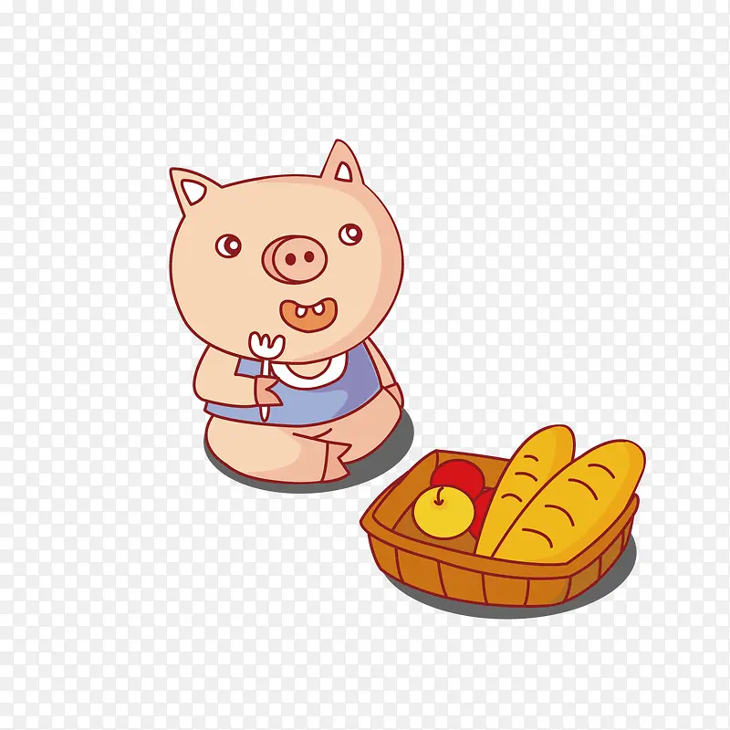 矢量卡通小猪野餐面包苹果