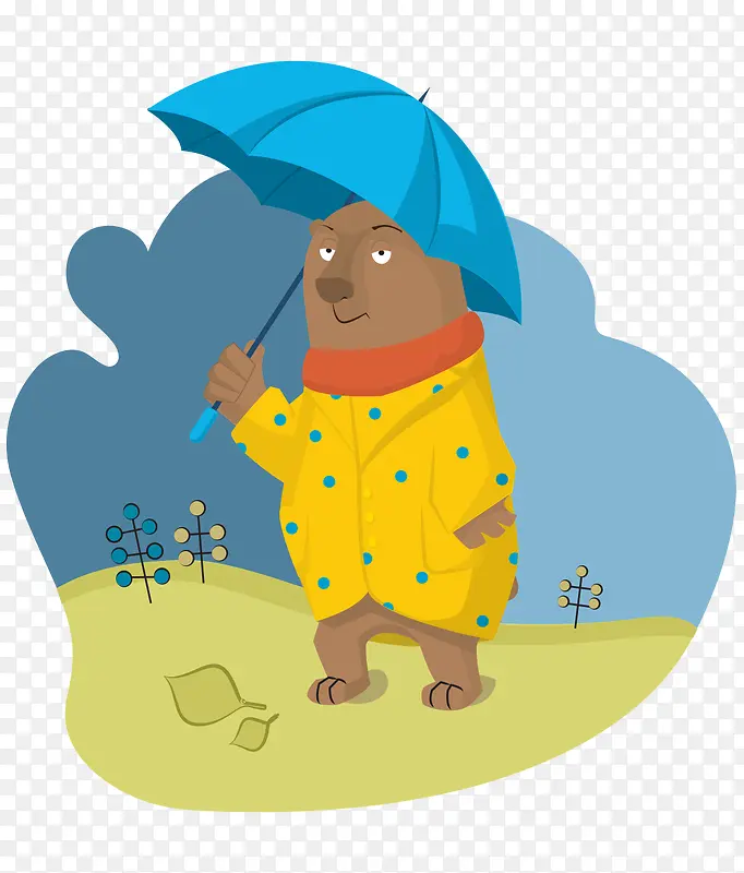卡通手绘戴雨伞围巾可爱小熊