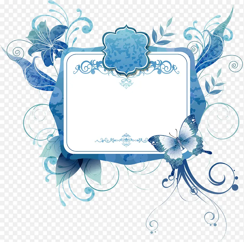 蓝色花卉边框