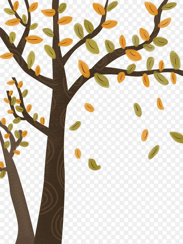 卡通手绘立秋树木落叶