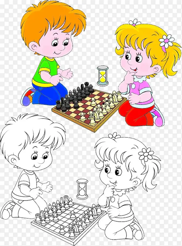 下棋的两个小孩