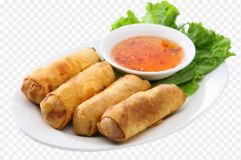 白色盘里的春卷