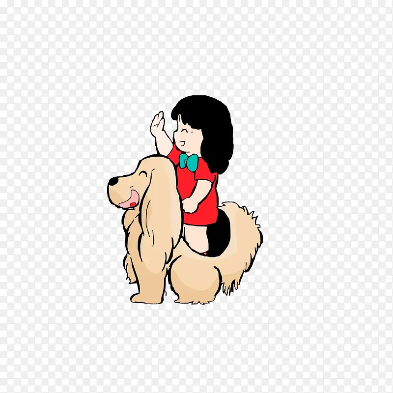 骑在狗狗身上的小女孩