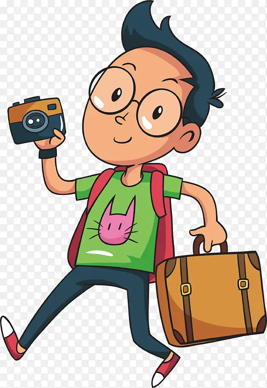 戴眼镜的旅游男孩