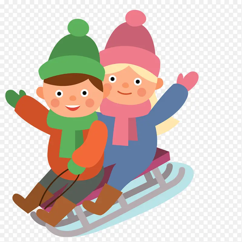 两个男孩滑雪橇