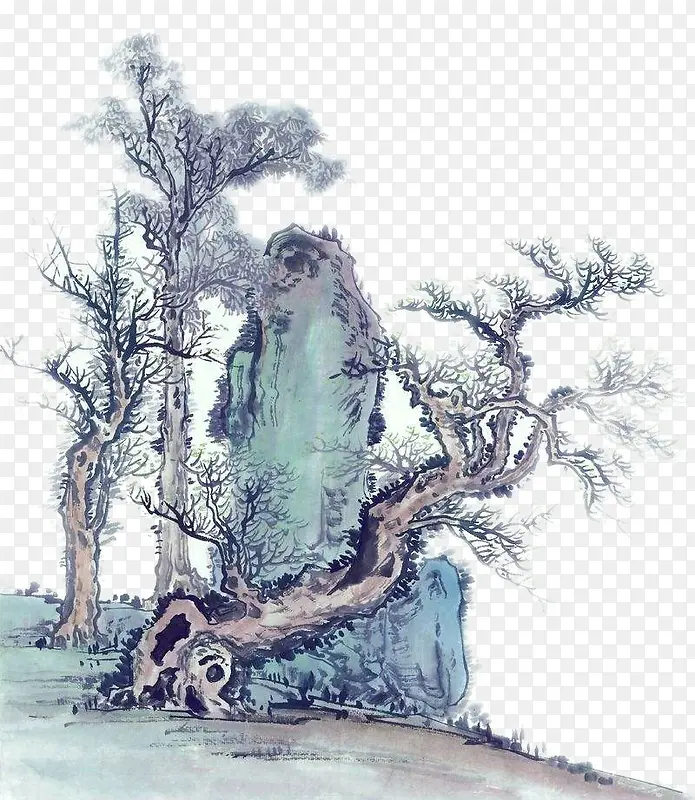 水墨画迎客松png