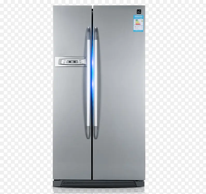 蓝光灰色对开门冰箱