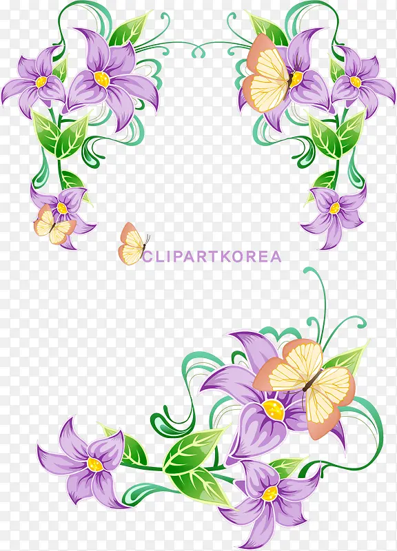 矢量紫色花朵和蝴蝶