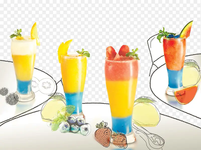 夏日饮品果汁产品实物免抠图